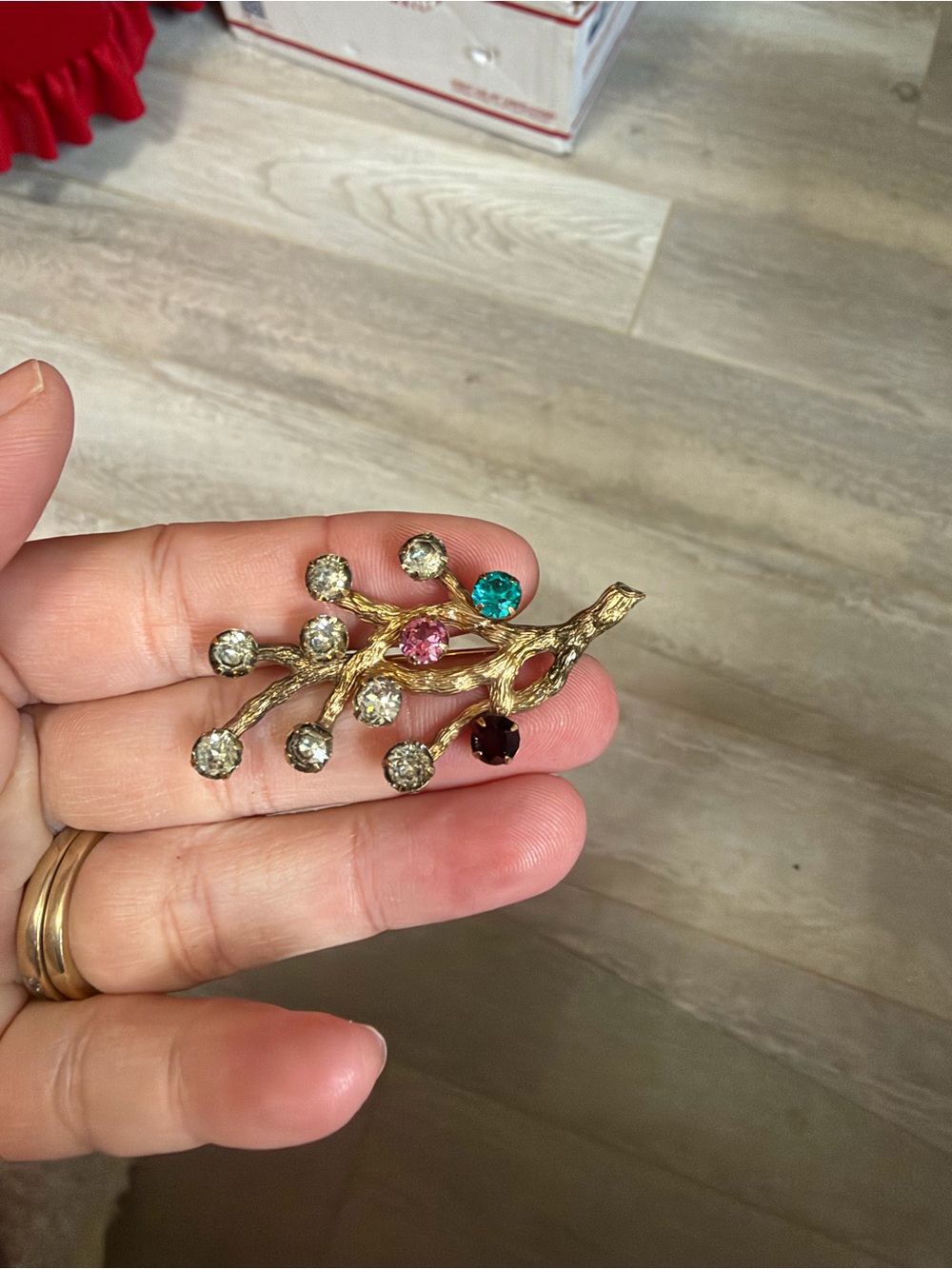4/$100 Gold-Tone Branch Brooch with Multicolor Stones